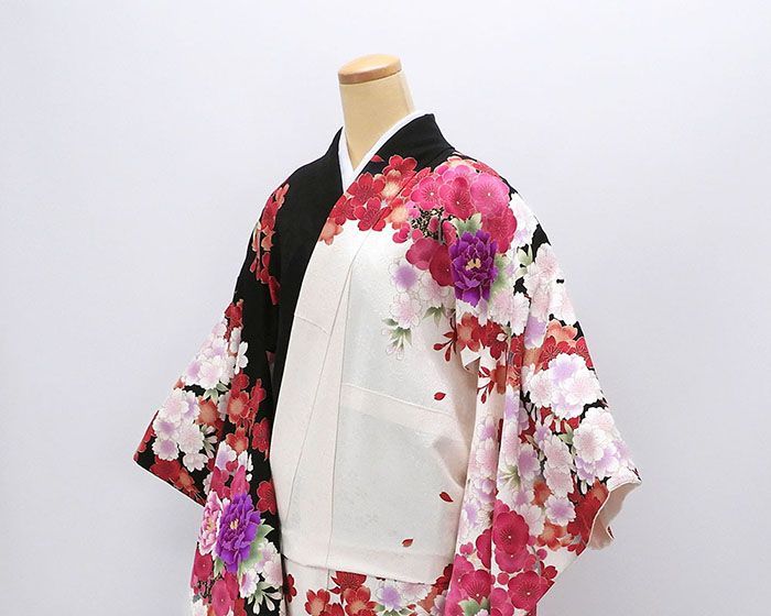 振袖 正絹 梅 桜 牡丹 身丈170.5cm 裄丈67.5cm 美品 中古