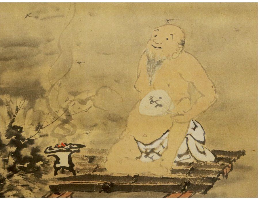 源・M》筑川 注文 筆 彩色「夏夕涼み」図/軸装・送料無料