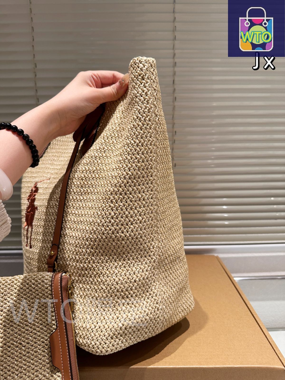 【新品未使用】Lauren Ralph Lauren ラフィアバッグ Polo by Ralph Lauren ラフィアショルダーバッグ ネイビー