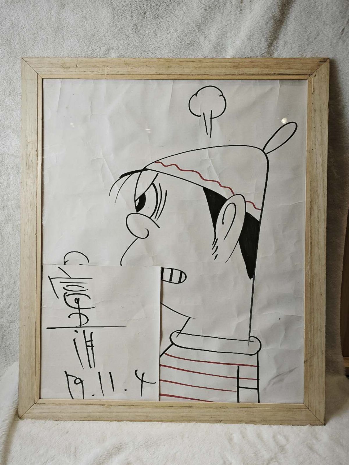 昭和49 漫画家 富永一朗 怒りの表情キャラクター スケッチ額装 漫画 レトロポップ 絵画 作品