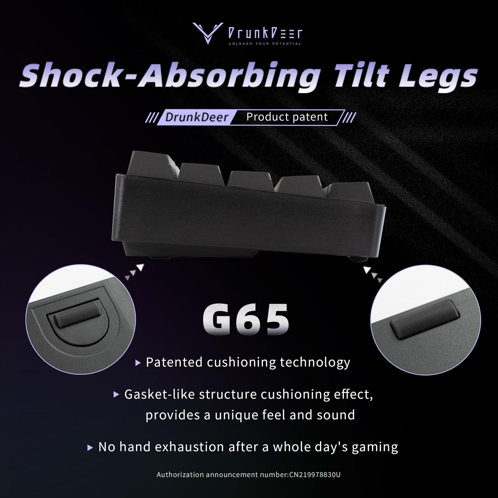 DrunkDeer G65 eスポーツゲーミングキーボード ラピッドトリガーキーボード - ホール効果スイッチ - 磁気スイッチ - ラストウィン＆リリースデュアルトリガーモード - 調整 な作動 ブラック グレー ペリー