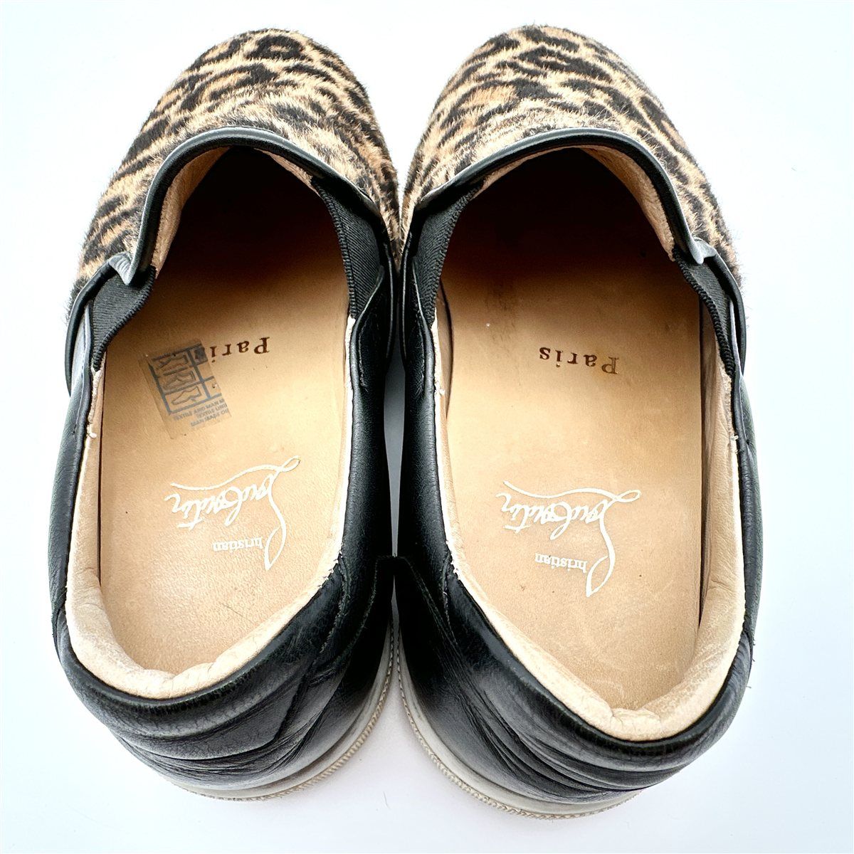  Christian Louboutin スリッポン 豹柄 ハラコ ブラック 2173 T スリッポン 靴