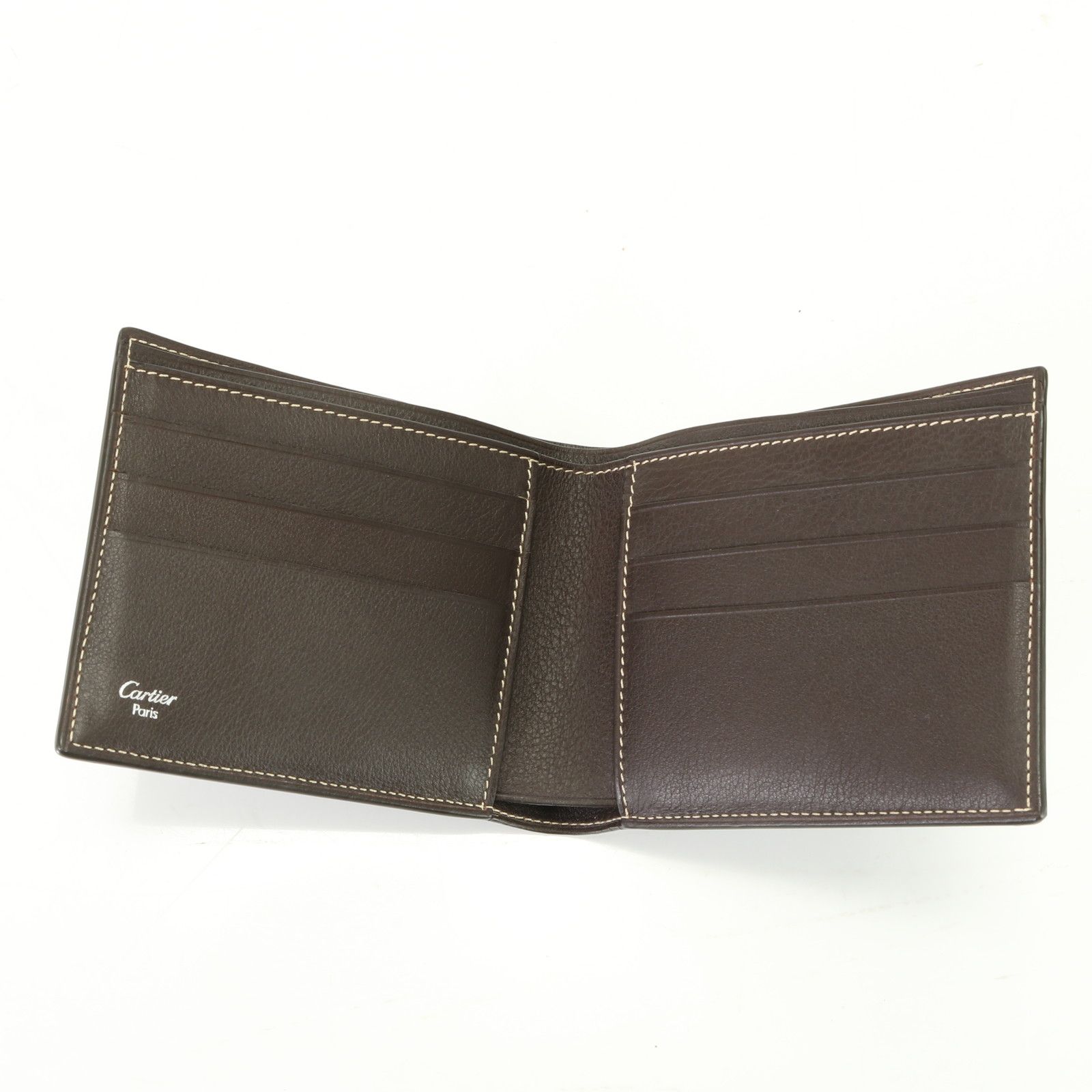 購入者カルティエ 未使用　ロゴモチーフ レザー 二つ折り札入れ財布 コンパクト 小物