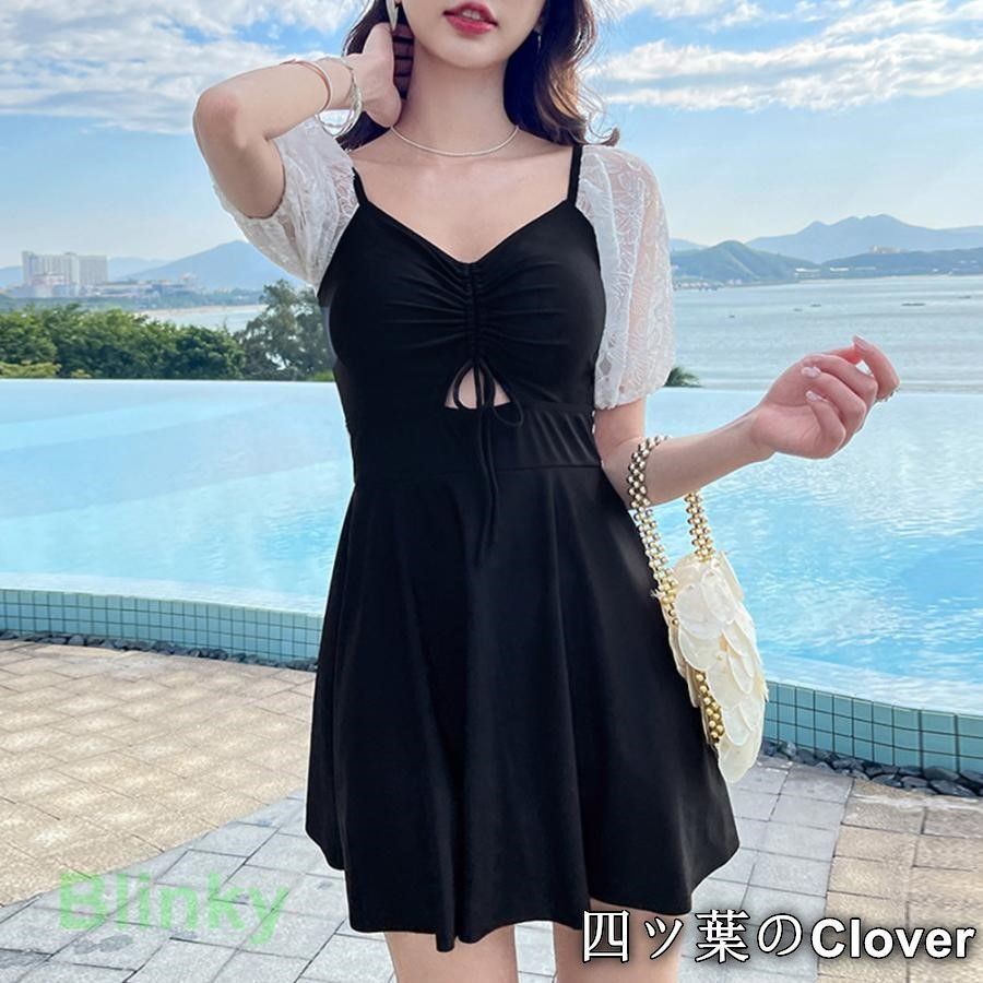 ドローストリング ワンピース水着 韓国風 韓国風返品不可商品 miniministore : YuiShop 3色水着 ドロー 2点セットサイドオープン Ladies Lace レースレディース 韓国風ワンピース水着体型カバーレディース返品不可 ギャル系 ロング