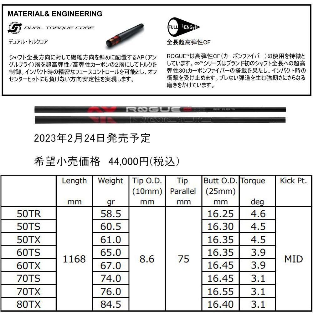 新品 アルディラ ローグインフィニティ 各種スリーブ付シャフト