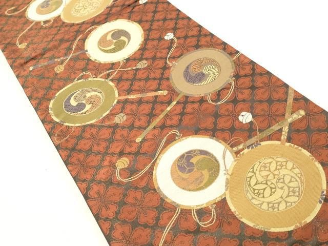 平和屋着物◎六通柄袋帯 玩具文 でんでん太鼓 金糸 正絹 逸品