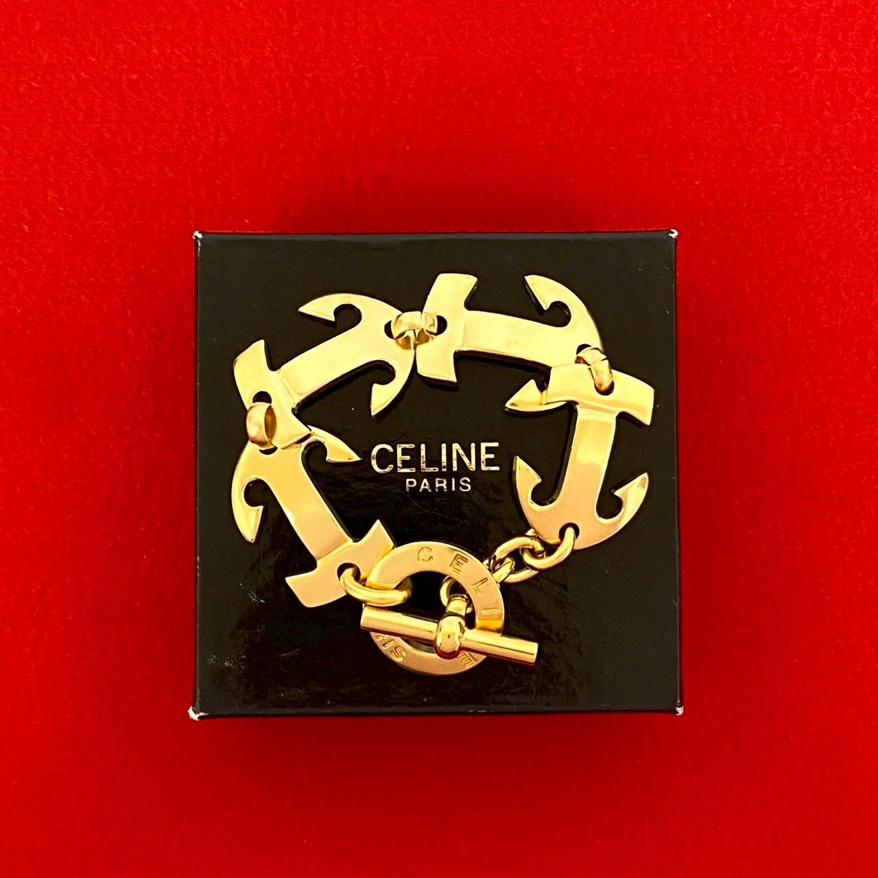 き CELINE セリーヌ ヴィンテージ トグル ブレスレット チェーン バングル アクセサリー レディース ゴールド 43511