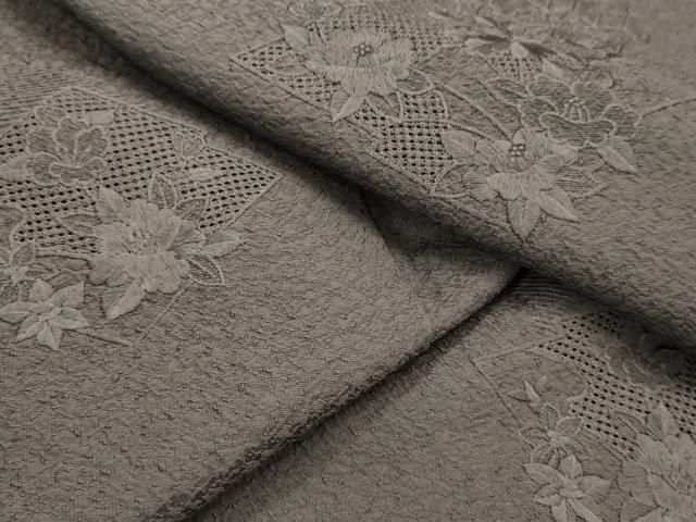 平和屋着物□極上 訪問着 作家物 駒刺繍 草花文 蒸栗色地