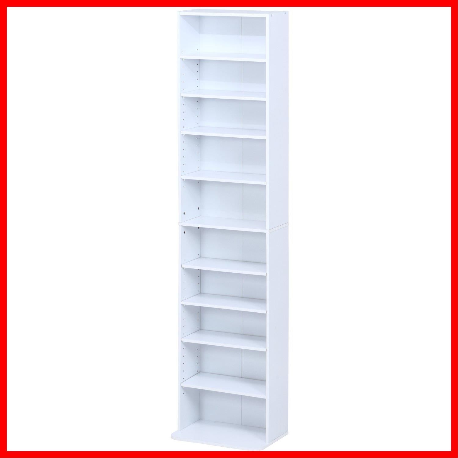 【特売】不二貿易 本棚 CDu0026DVDラック 10段 幅42×奥行19~28×高さ180cm ホワイト リビング収納 可動棚 棚板高さ調節可能 組立商品 97555