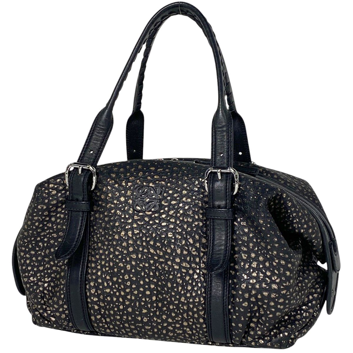 ロエベ LOEWE カネラ ハンドバッグ アナグラム ミニボストン ハンドバッグ レザー ブラック ゴールド レディース