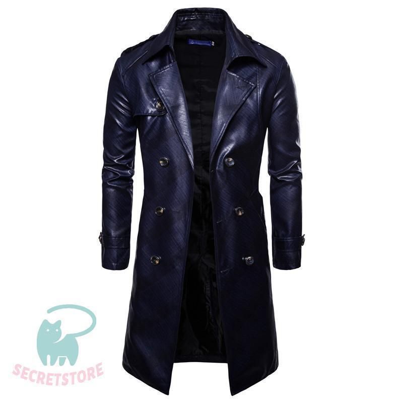 ロングコート 本革 ダブル レザー トレンチコート 本革 M 黒 メンズ