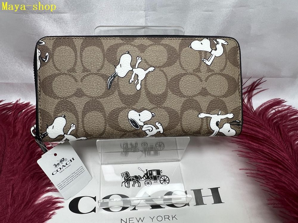 コーチ COACH 長財布 財布  シグネチャー ラウンドファスナー アコーディオンロングウォレット スヌーピーコラボ   バレタインディー プレゼント   ギフト 財布 メンズ 財布 レディース 新品未使用 ブランド ブランド C4327 C214 12