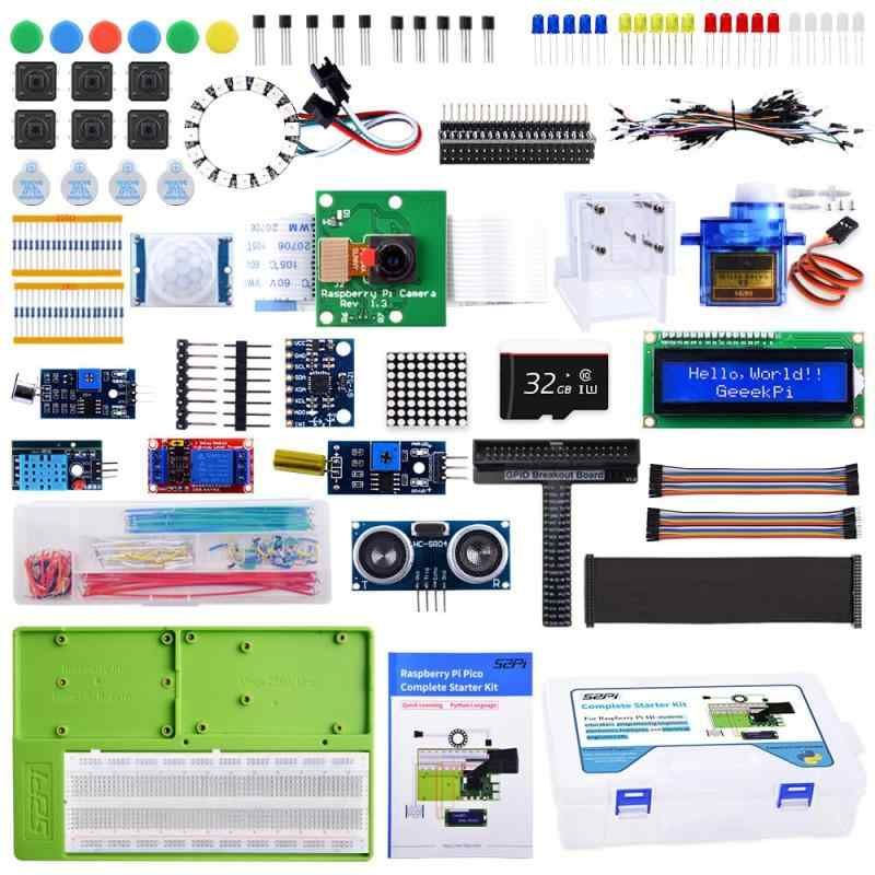 GeeekPi Raspberry Pi 4B用完全スターターキット Python C Javaスクラッチコード 100ページのチュートリアル付き 16プロジェクト 68アイテム ABSブレッドボード