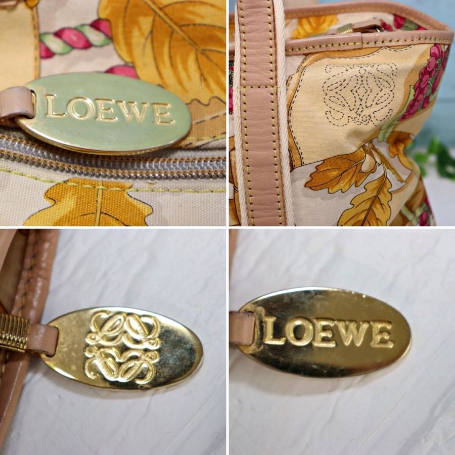 LOEWE キャンバストートバッグ ベージュ 大容量マザーバッグ リーフ柄