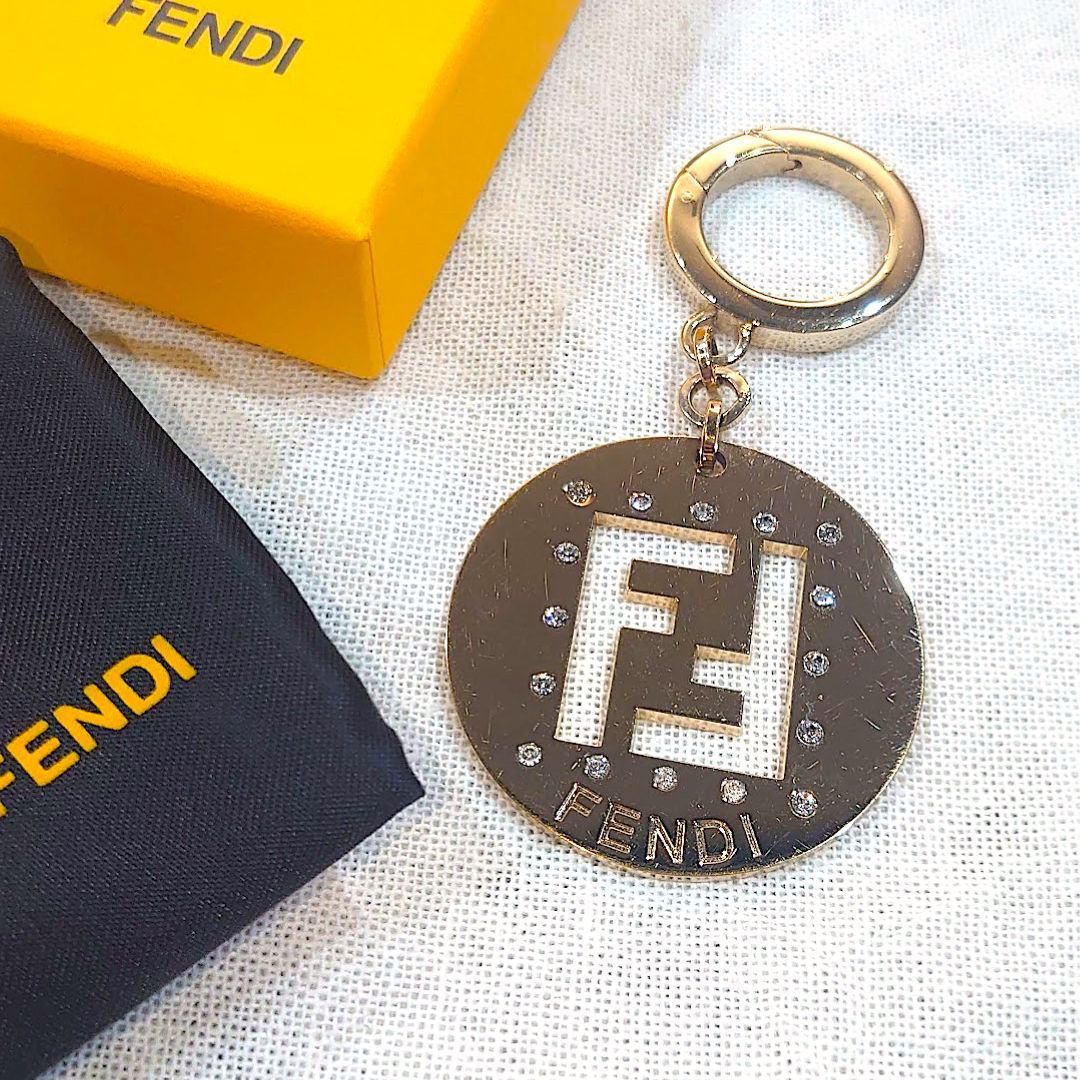 FENDI フェンディ ズッカ キーホルダー チャーム ゴールド×ストーン 箱