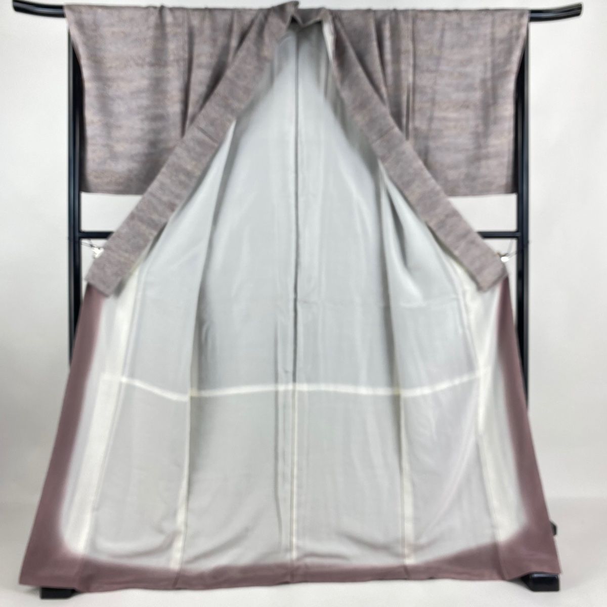 小紋 身丈172.5cm 裄丈71cm L 袷 陶彩染 幾何学模様 灰紫 正絹 美品  