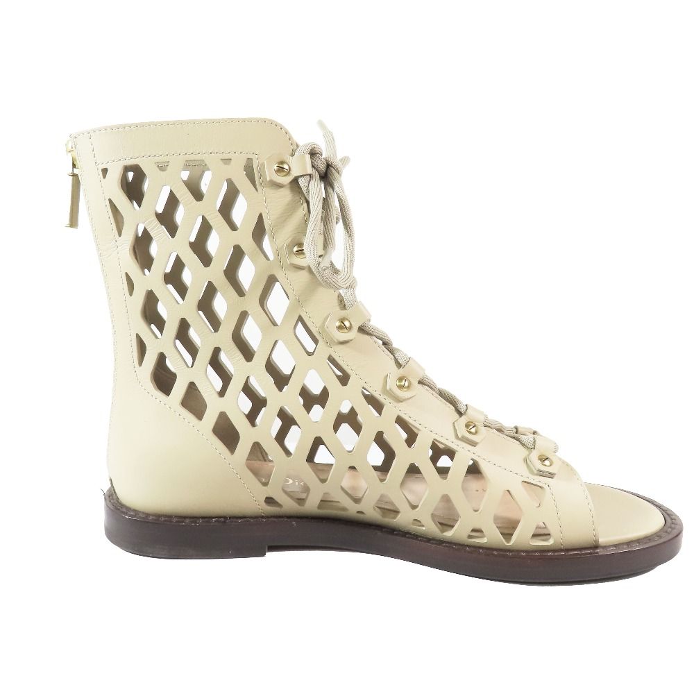 ♥ 21ss Christian Dior クリスチャンディオール D-Trap ブーツサンダル Dトラップ フラット レースアップ シューズ ベージュ 36.5 レディース 古着