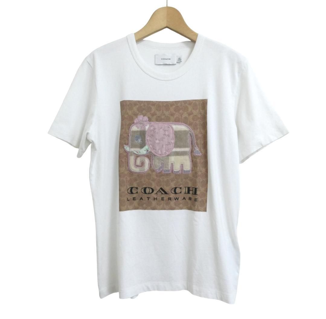 COACH - 美品 COACH 象 刺繍 シグネチャー柄 クルーネック 半袖 Tシャツ 極美品 COACH コーチ Tシャツ カットソー 象 刺繍 シグネチャー柄