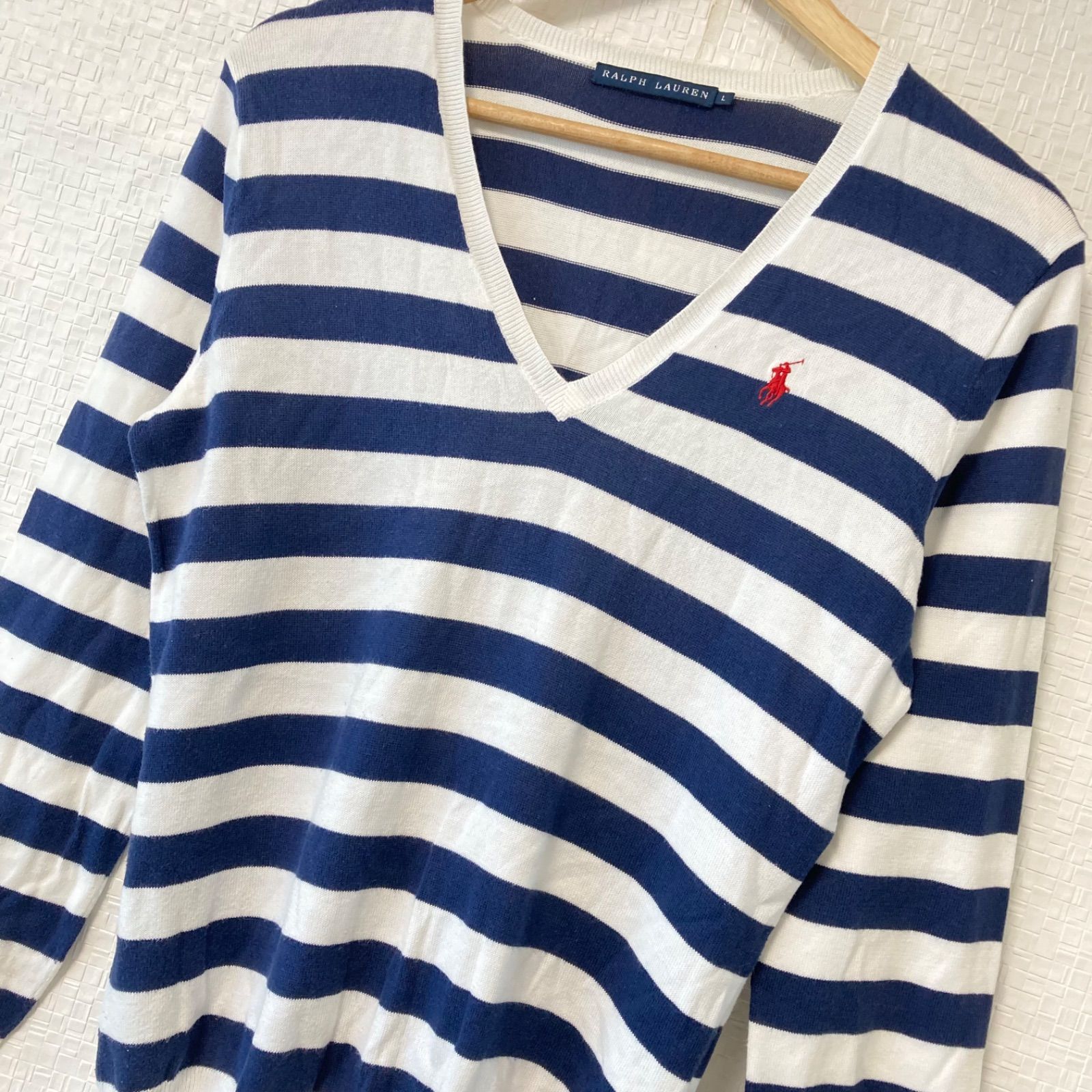 Ralph Lauren - ラルフローレン 半袖 Vネック ニット サマーニット ボーダー NO2242 Ralph Lauren - ラルフローレン 半袖 Vネック ニット サマー