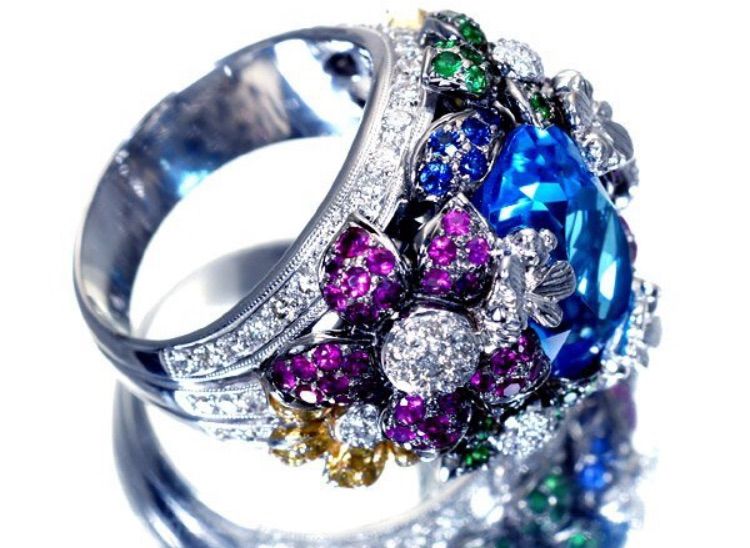 超大粒天然ブルートパーズ12.11ct＆マルチ宝石＆ダイヤ1.18ct 超