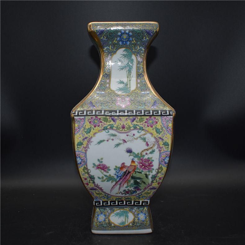 清乾隆琺瑯彩四方花鳥尊瓶 景徳鎮 陶磁器 装飾品 現代工芸品 美術品 置物 清乾隆琺瑯彩四方花鳥尊瓶 景徳鎮 陶磁器 装飾品 現代工芸品