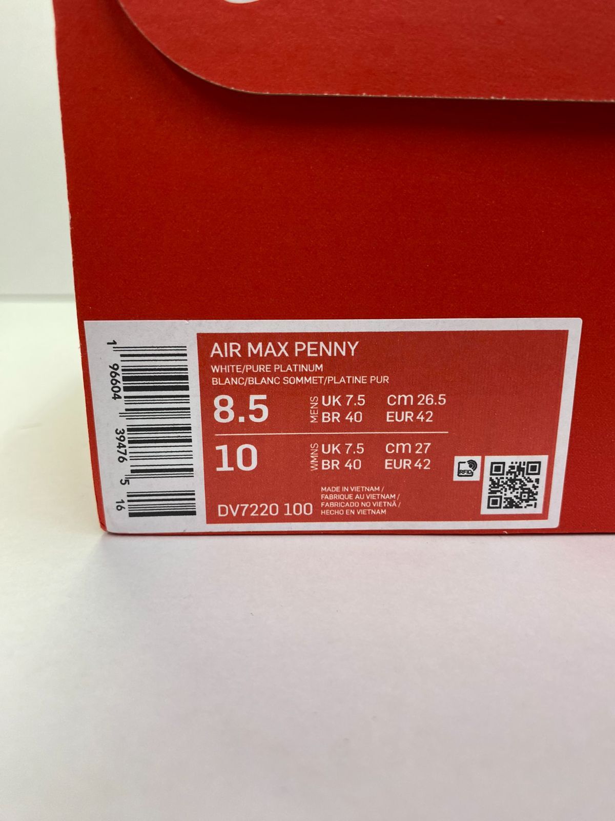 未使用 NIKE AIR MAX PENNY 1 WHITE PURE PLATINUM 26.5cm
