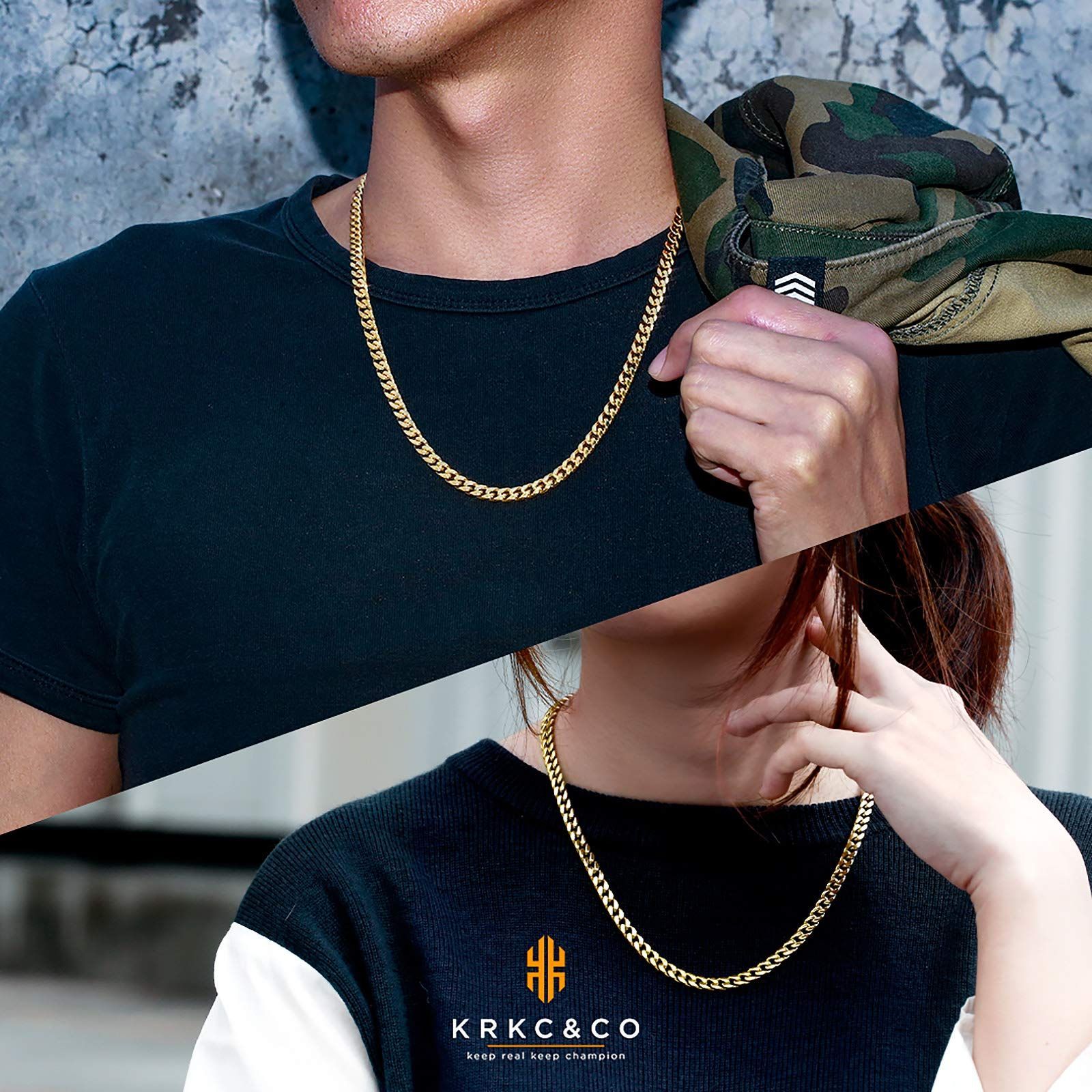 ダンサー ラッパー ヒップホップ チョーカー B系 リンク レディース メンズネックレス 2面カット チェーン キヘイ イエローゴールド 18Ｋ金メッキ キューバンチェーン ステンレス 46 喜平ネックレス 6 mm KRKC-CO ネックレス アクセサリー