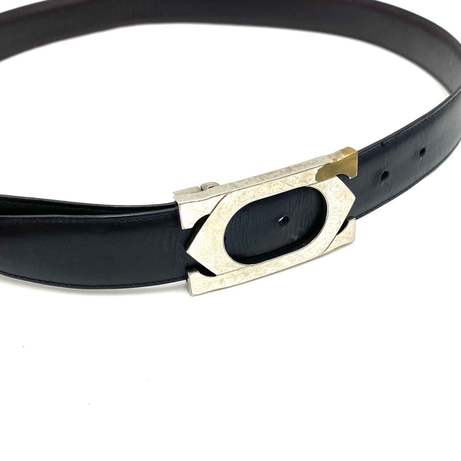 Cartier カルティエ ベルト ウエスト レザー 革 シルバー金具 ブラック