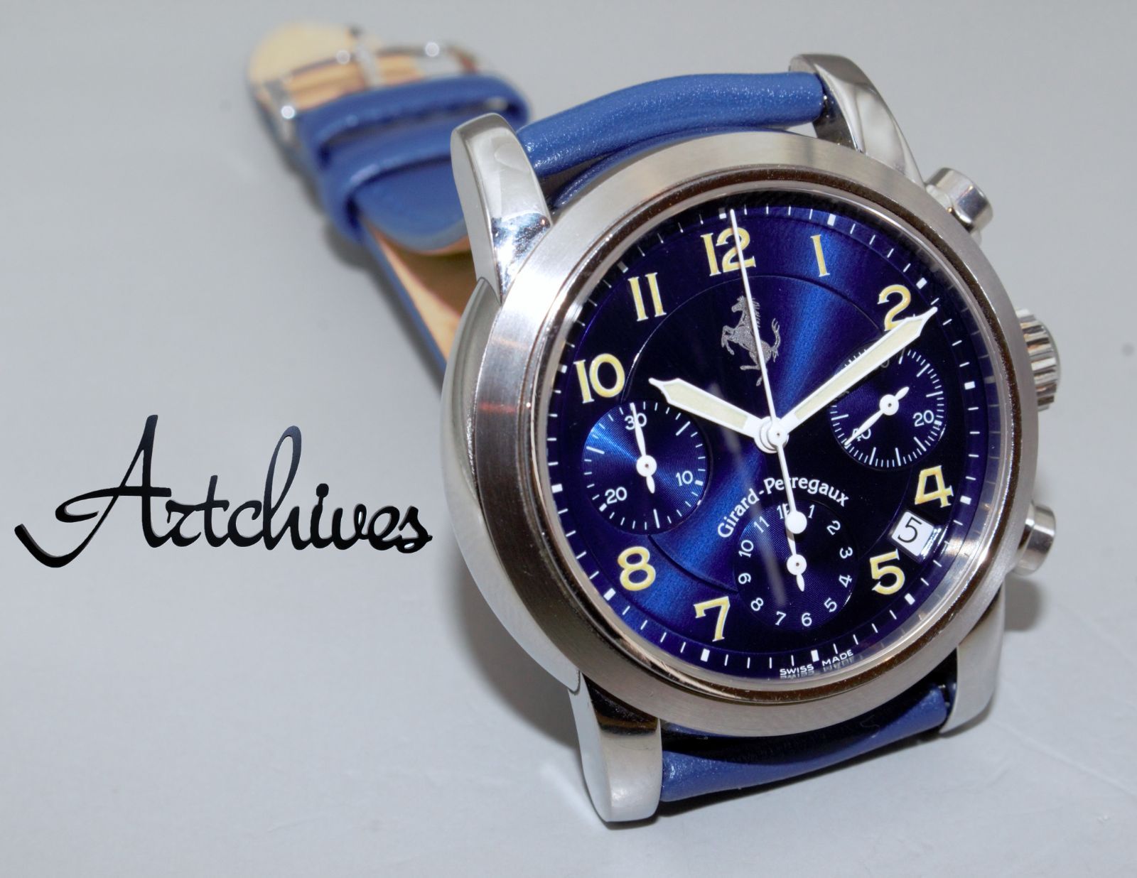 VRW-1186 時計 GIRARD-PERREGAUX ジラールペルゴ 8020 フェラーリ クロノグラフ BL文字盤 メンズ 自動巻き 腕時計 稼動品