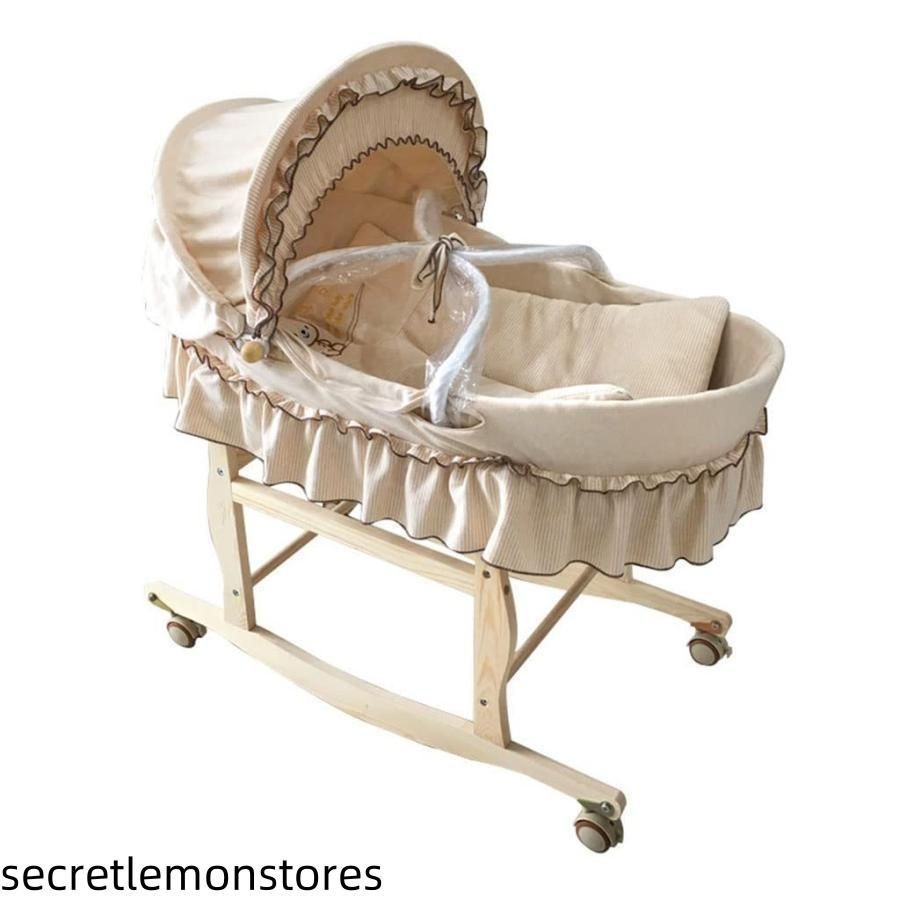 ベビーバスケット ベビー用クーファン ゆりかご 敷きふとん付き 木製クーハンスタンド付き 蚊帳が付いています ベアリング30kg ナチュラル 赤ちゃん 退院 A 8