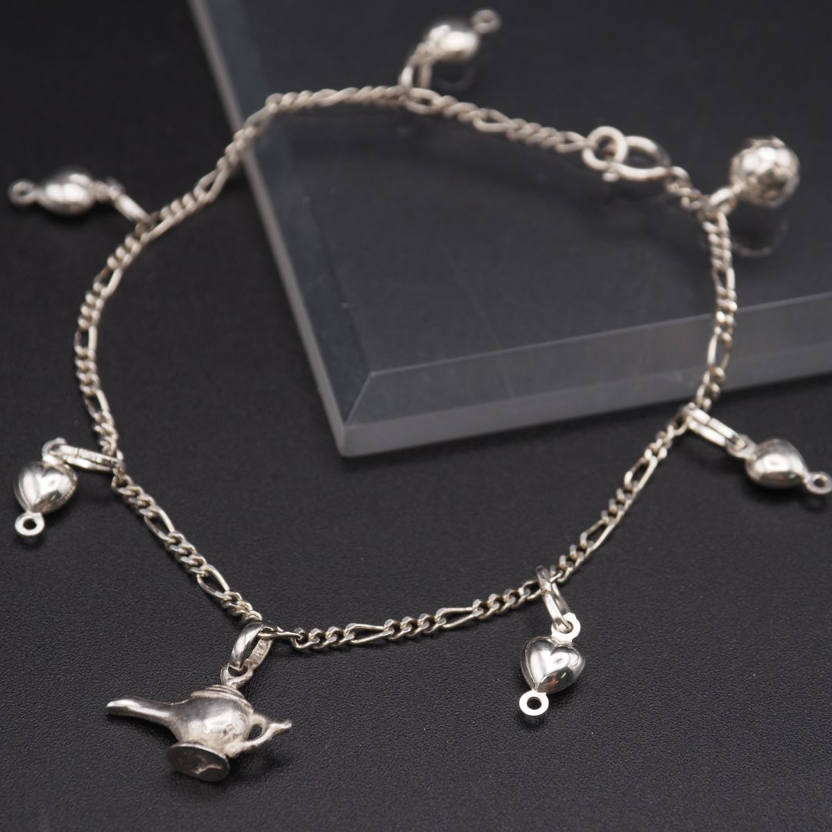 G125 ヴィンテージ 925刻印 ブレスレット チャーム ランプ ハート デザイン シルバー
