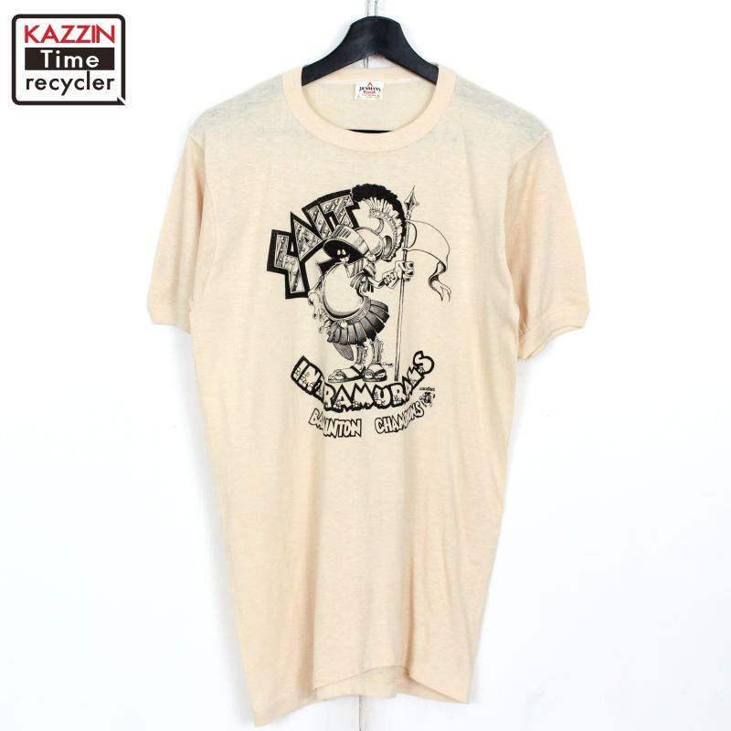70s vintage プリント 半袖 リンガーＴシャツ メンズ 表記Lサイズ