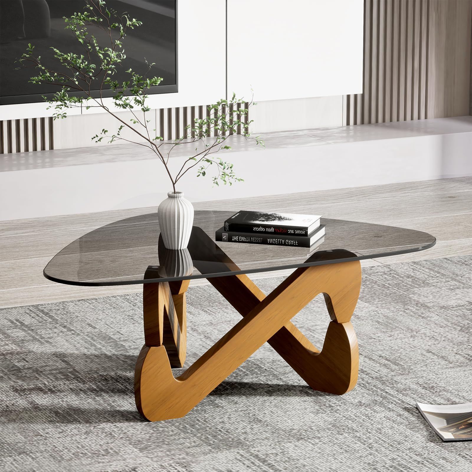 リビングテーブル リビングテーブル コーヒーテーブル 高57CM ローテーブル テーブルモダン ローテーブル 強くて頑丈 センターテーブル 掃除が簡単 センターテーブル 組み立て簡単 おしゃれ 小型リビングルーム 寝室 特殊な形状の三角 ガラスコー MARWIL-DEMENAGEMENTS_CH