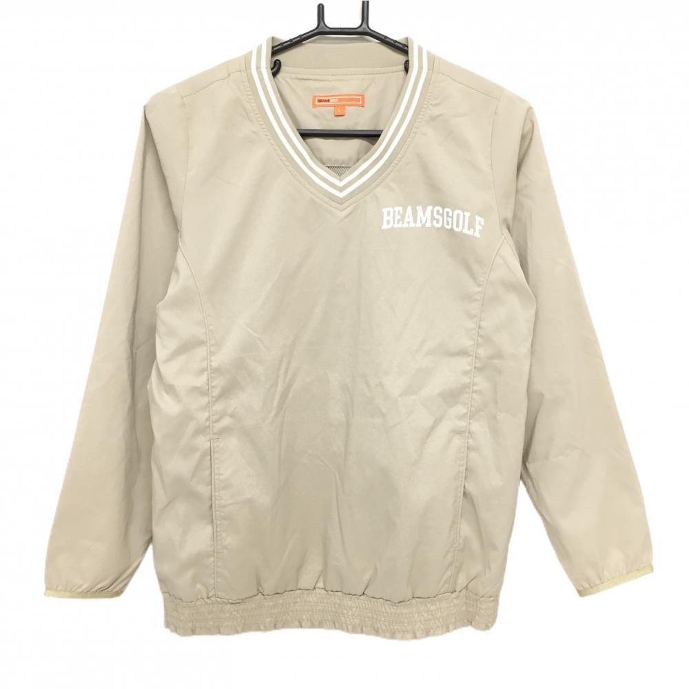 ビームスゴルフ スニード ベージュ×白 ロゴプリント 襟ライン メッシュ裏地 レディース L ゴルフウェア BEAMS GOLF