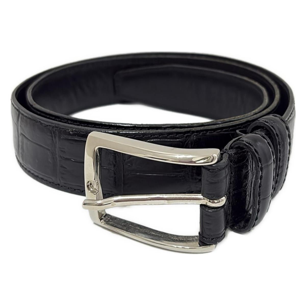 Felisi フェリージ ベルト 85|0746-85 - 黒×シルバー 型押し加工 レザー