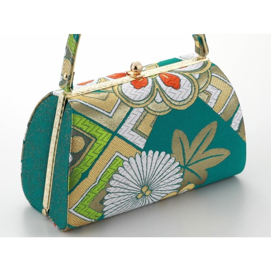 恋愛 振袖用 帯地 草履バッグセット 四枚芯 Lサイズ 青緑系 bs-376-32