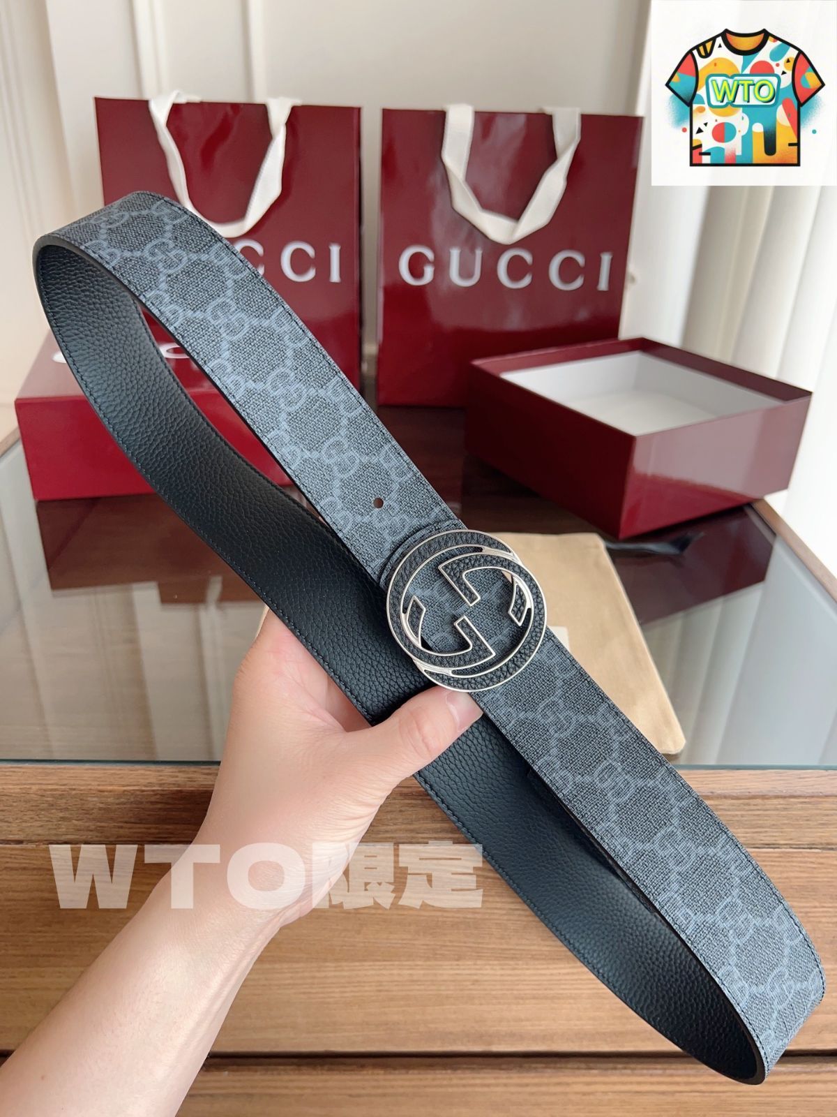 【値下げ可】新品GUCCI ダブルGバックル　スクエアインター　ダブルGバックル 406831_0YA0G_1000_001_100_0000