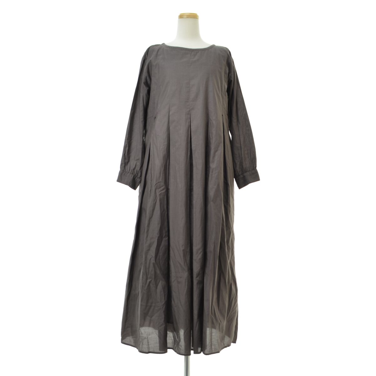 希少　maison de soil コットン　タック　ワンピース　マキシ丈 maisondesoil】コットンシルク タックフレア ドレス長袖