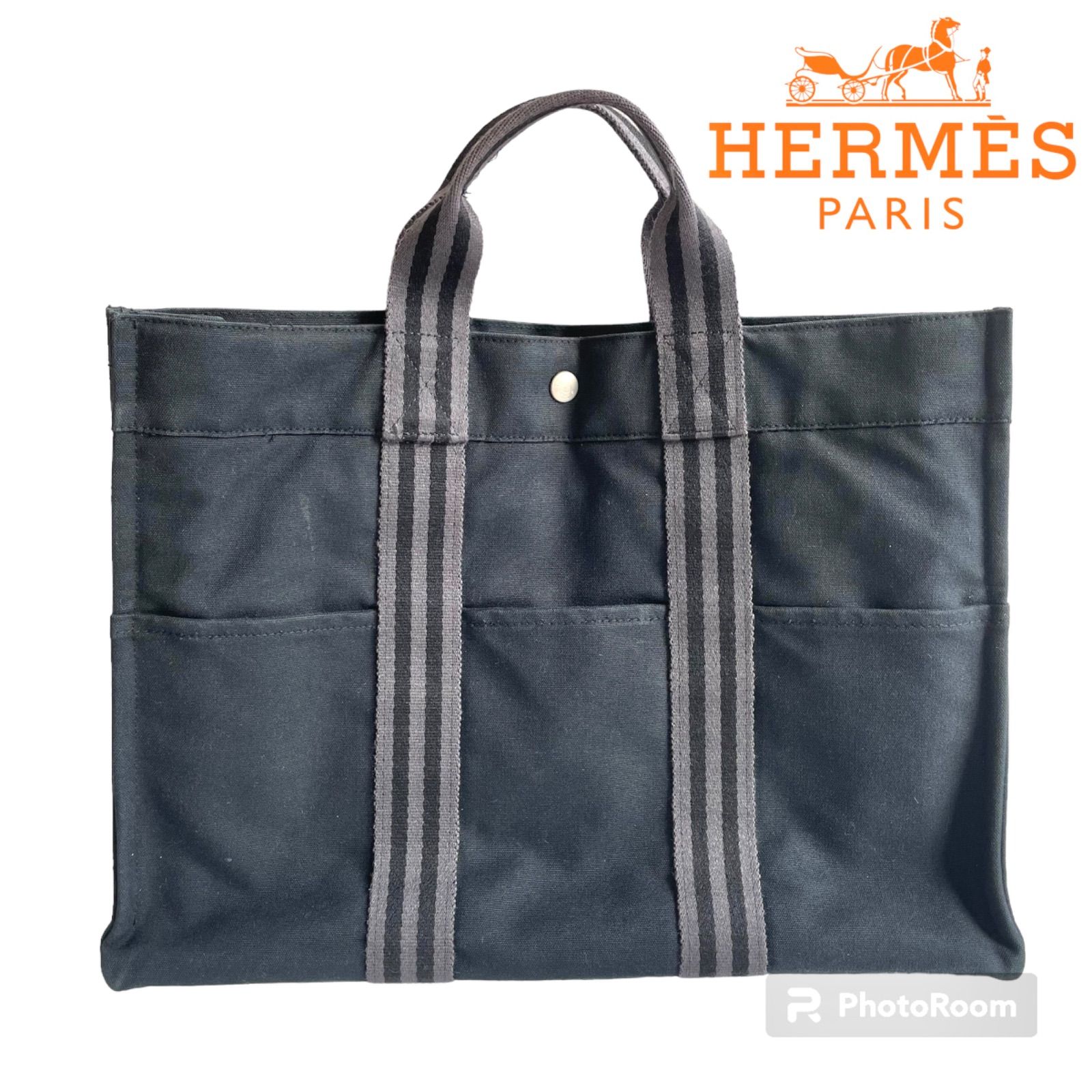 HERMES フールトゥ MM トートバッグ キャンバス A4収納可 ロゴ ...