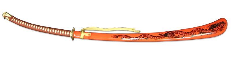 模造刀】龍のデザイン品 重量感ある日本刀 約53cm 鞘オレンジ