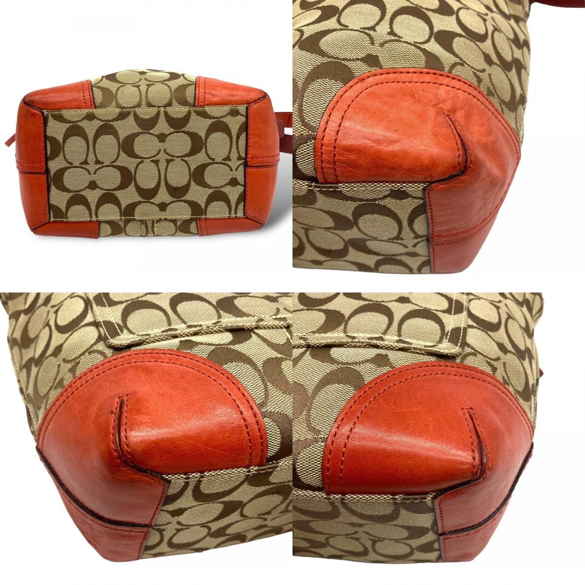 COACH コーチ ショルダーバッグ キャンバス/レザー 茶 オレンジ【中古 