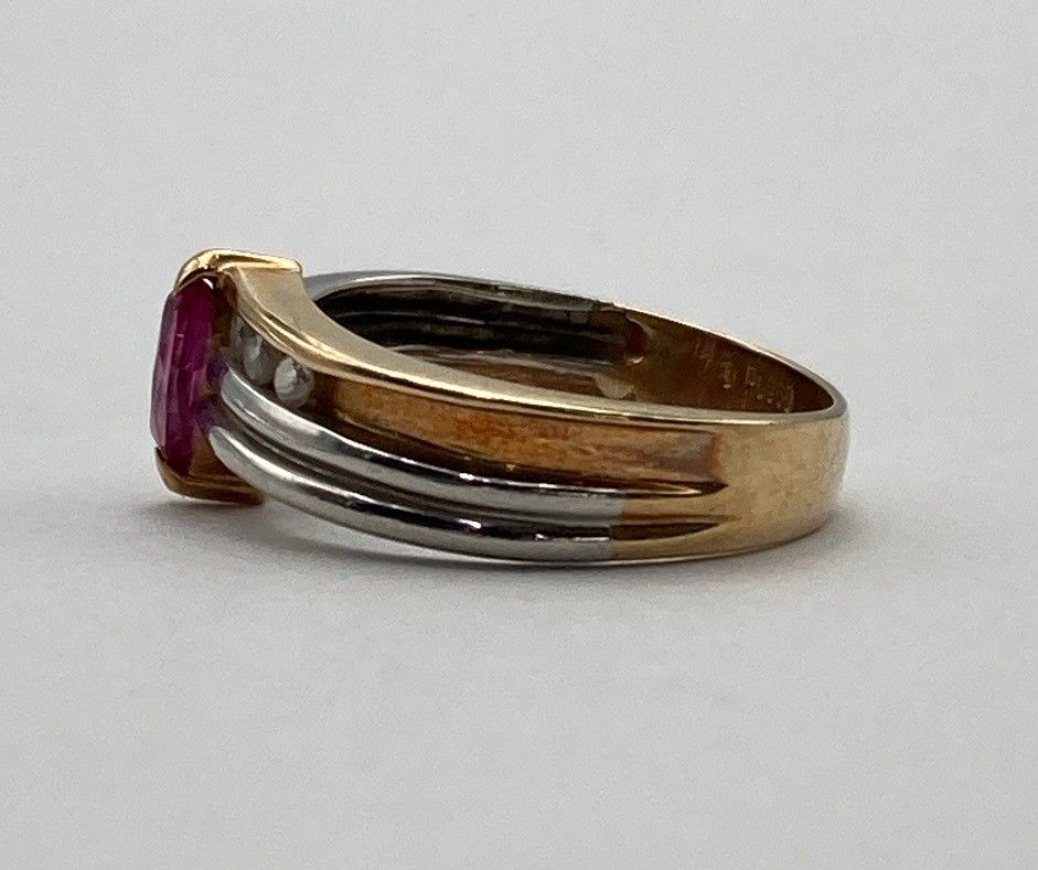 K18/Pt900 ダイヤ0.15ct 色石 リング 11号 金 プラチナ コンビ 中古 D4