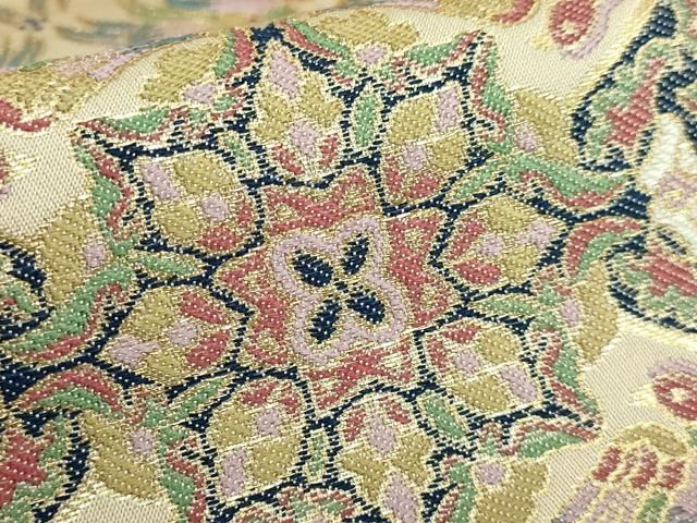 華楊　草花図額　共シール　52✖️42cm け東0309① 平和屋本店□極上 龍村晋謹製 傳匠名錦 鸚哥花唐草文錦 全通柄