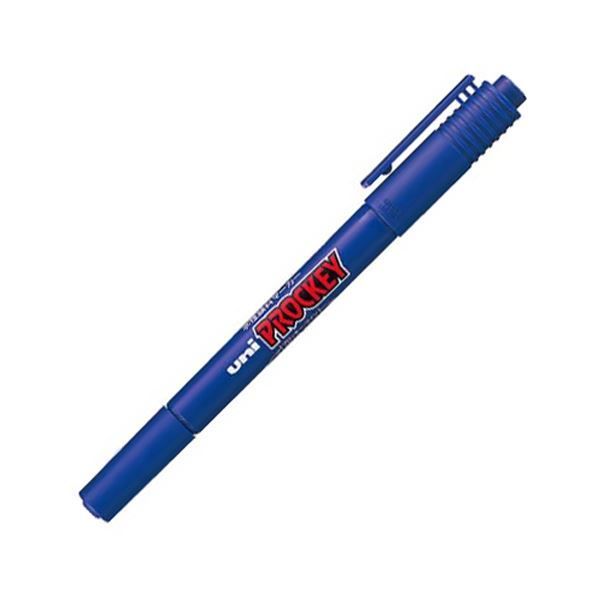 (まとめ) 三菱鉛筆 水性マーカー プロッキー 細字丸芯+極細 青 PM120T