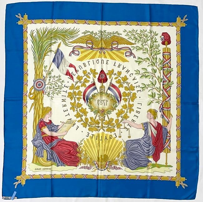 エルメス スカーフ カレ 90 ブルー ホワイト フランス革命を記念 エルメス スカーフ カレ 90 ブルー ホワイト フランス革命を記念