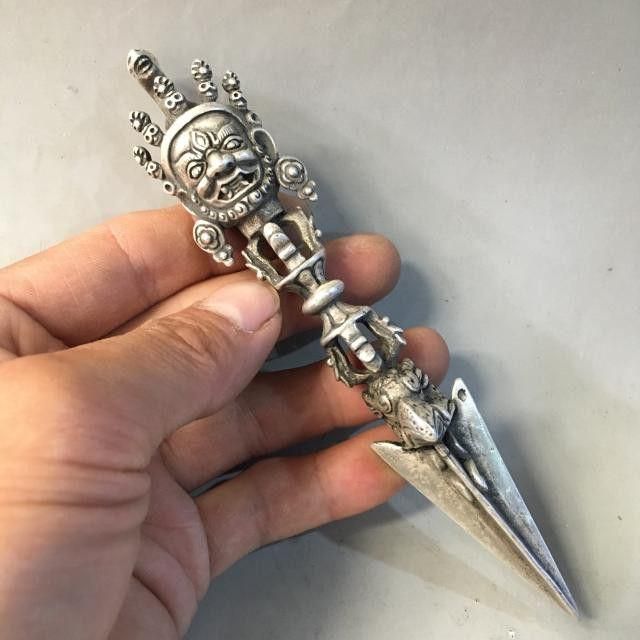 銅製 三面密教法器 置物 馬頭金剛杵 降魔明王 装飾品 工芸品