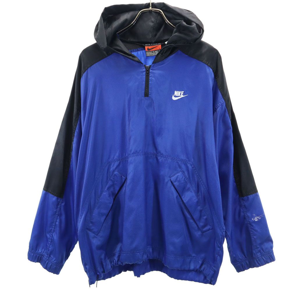 ナイキ ハーフジップ プルオーバー ナイロンジャケット M ブルー×ブラック NIKE フード メンズ