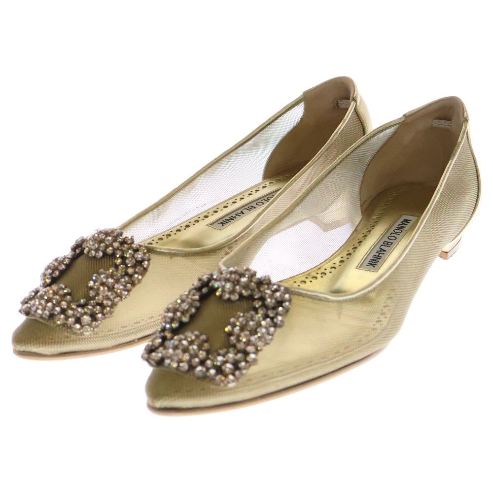MANOLO BLAHNIK　ハンギシ　フラットパンプス　ベージュ　ゴールド MANOLO BLAHNIK (マノロブラニク) HANGISIFLAT ハンギシ