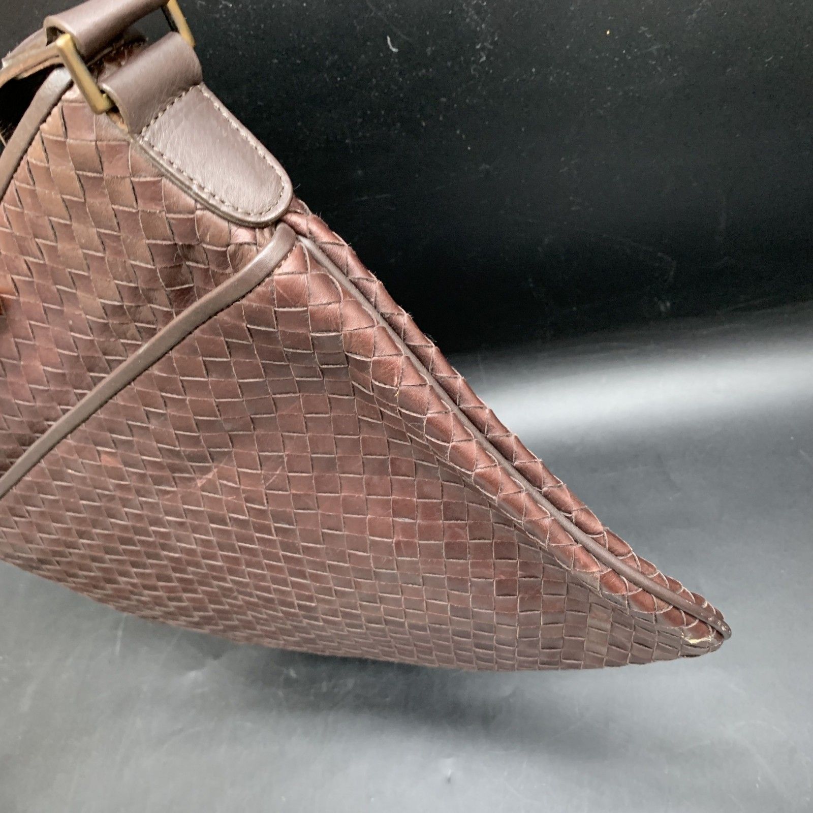 P454 ESTINE エスティーヌ 本革 ダークブラウン レザー編込み メッシュ