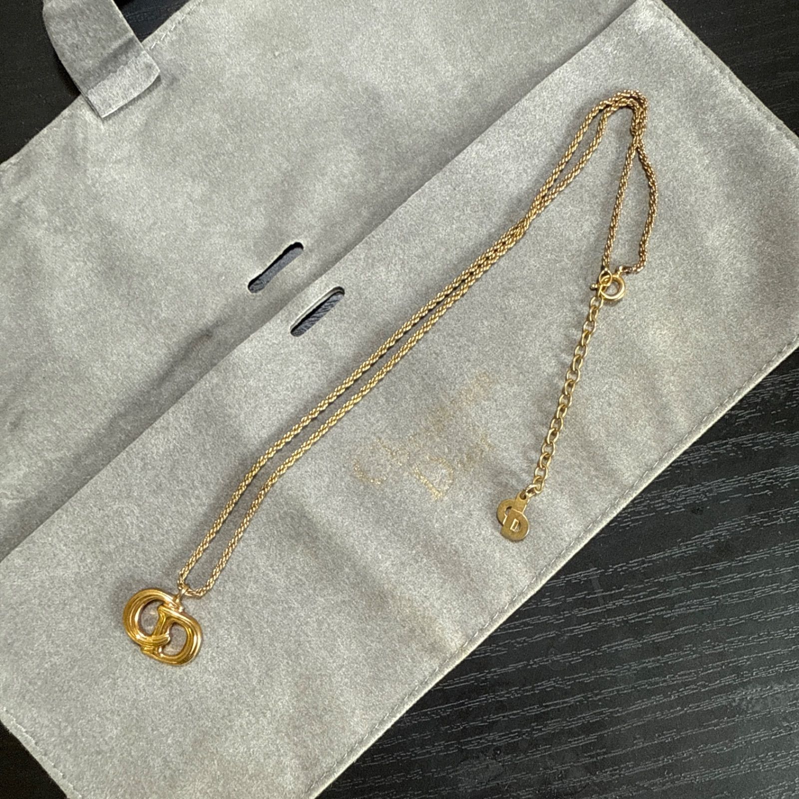 ChristianDior クリスチャンディオール CDロゴチャームネックレス ゴールドカラー ビンテージ